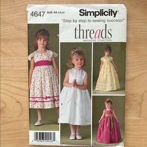 Simplicity girls pattern, 4647. Sweet dresses for size 3 to 6. New and uncut.